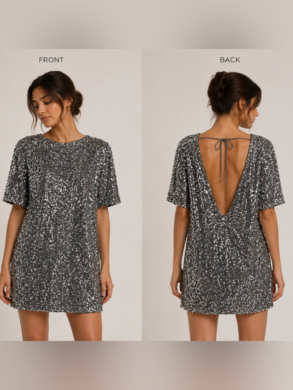 Selfie Leslie Silver Sequin Open-Back Mini Dress